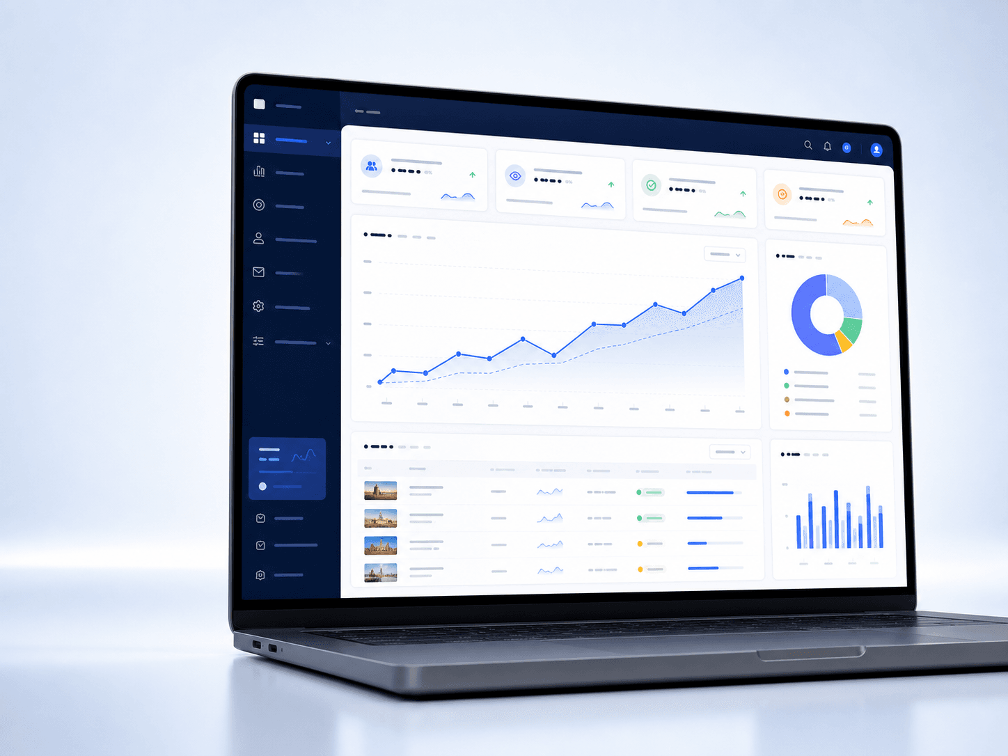 Tableau de bord analytique affichant des performances digitales en progression